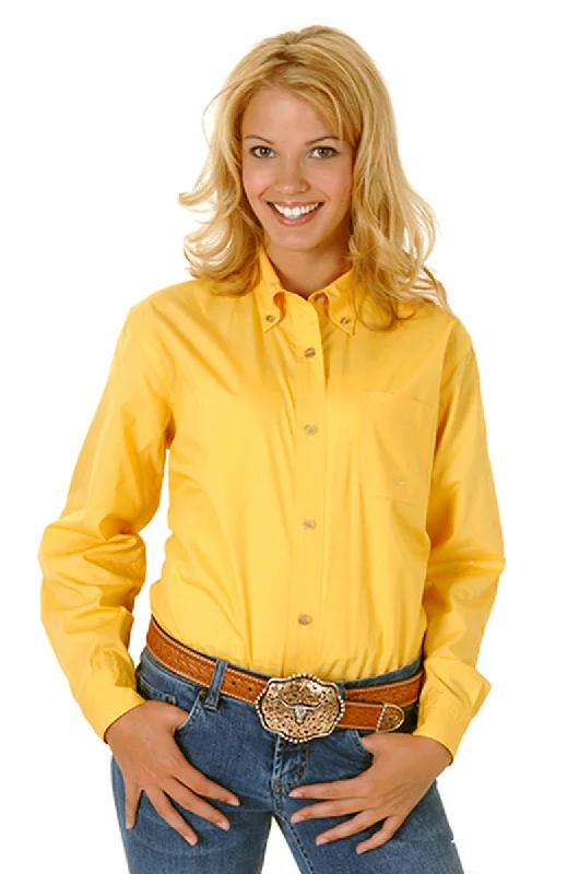 Roper Womens Yellow 100% Cotton L/S Solid Poplin Button Down Western Shirt Women's Clothing Sale Online