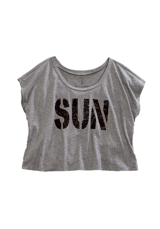 Tin Haul Womens SUN Crop Top Grey Cotton Blend S/S T-Shirt Women's Travel Outfit Set