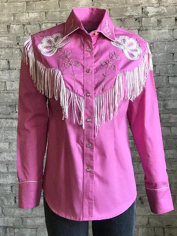 Rockmount Womens Pink 100% Cotton Embroidered Fringe Western L/S Shirt Workwear Fashion for Women