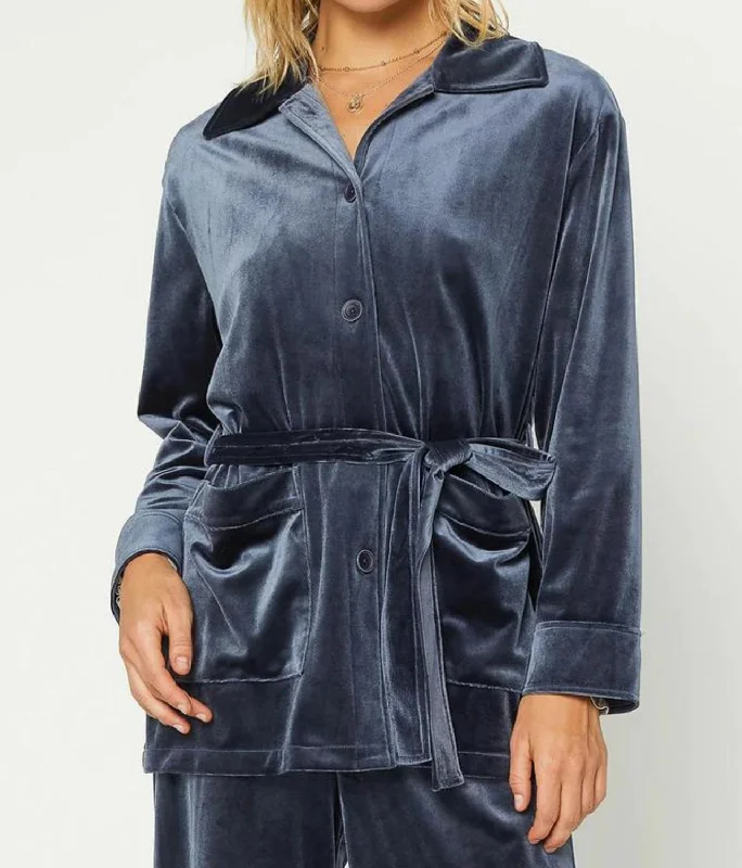 Velour Jacket In Midnight Navy Women's Festive Attire