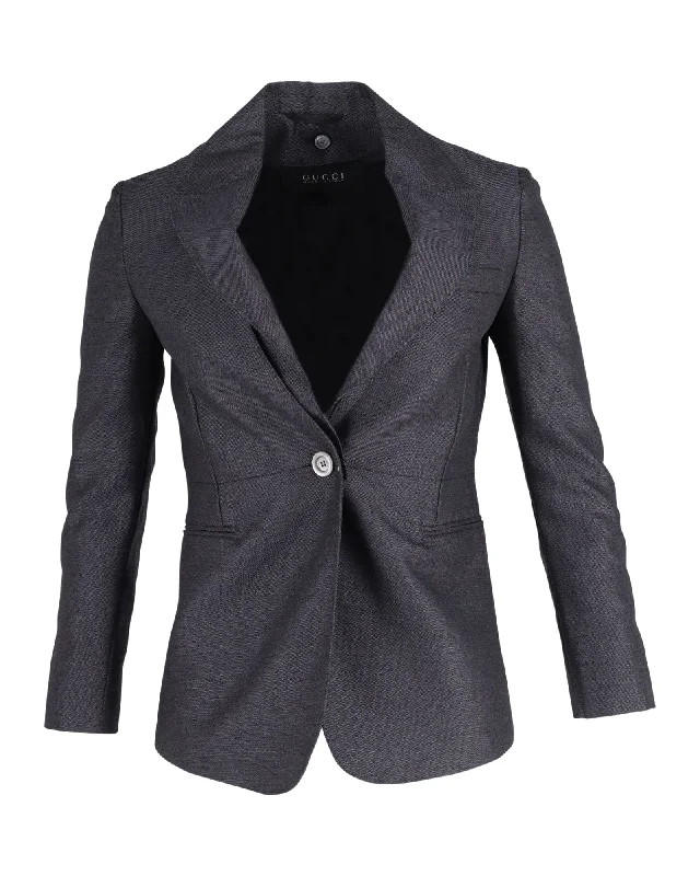 Gucci Single-Breasted Blazer in Grey Wool Women's Casual Wear Clothes