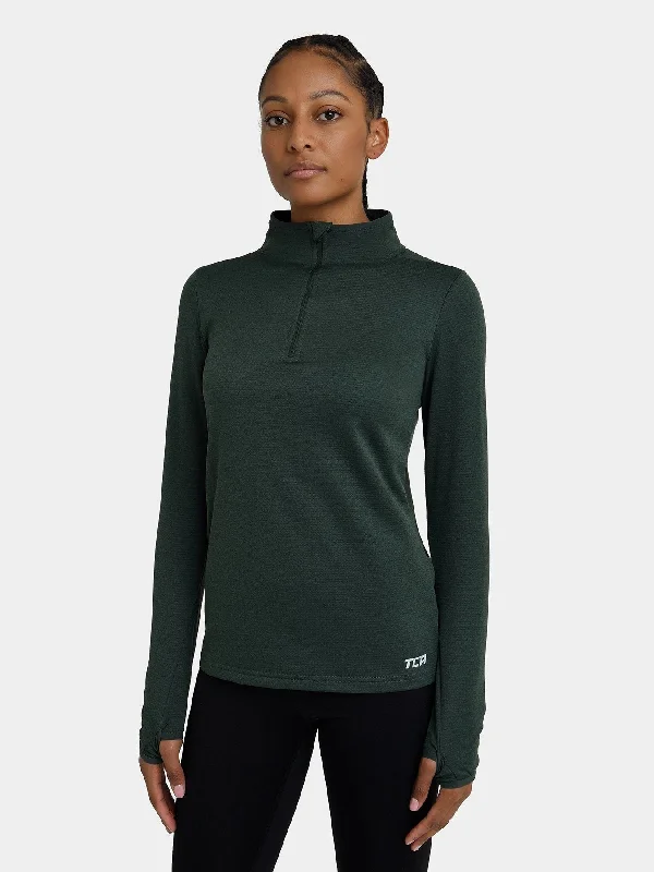 Cloud Fleece Quarter Zip Running Top For Women With Thumbholes & Side Zip Pocket Women's Office Clothing