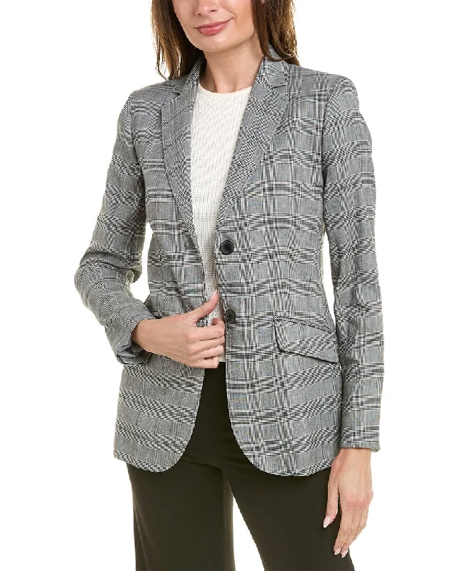 Brooks Brothers Glen Plaid Linen-Blend Blazer Women's Clothing