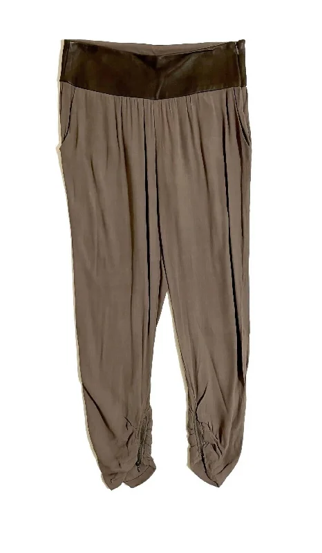 Women's Leather Waist Jogger Pants In Brown Timeless Women's Clothes