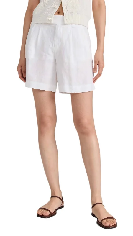 Jules Pleated Linen Relaxed Fit Shorts In Off White Women's Comfortable Lounge Attire