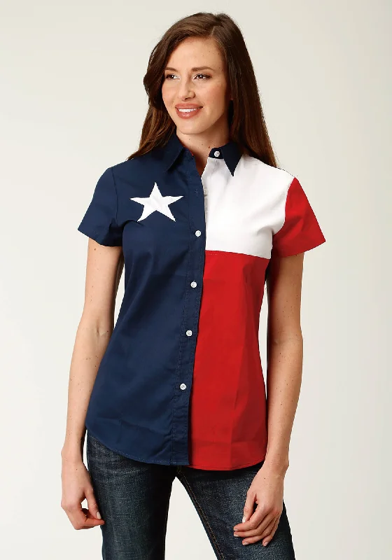 Roper Womens Red/Blue 100% Cotton Texas Flag BD S/S Shirt Women's Casual Wear Clothes