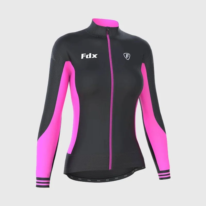 Fdx Thermodream Women's & Girl's Pink Thermal Roubaix Long Sleeve Cycling Jersey Women's High-Fashion Clothes