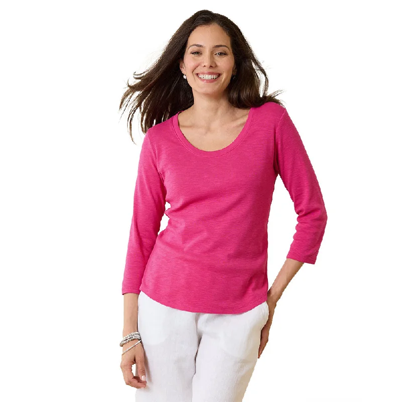 Tommy Bahama Women's Ashby Isles Rib 3/4 Sleeve Scoop T-Shirt - Glowing Azalea Casual Wear