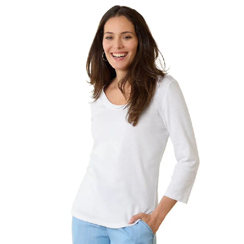 Tommy Bahama Women's Ashby Isles Rib 3/4 Sleeve Scoop T-Shirt - White* Vintage Fashion