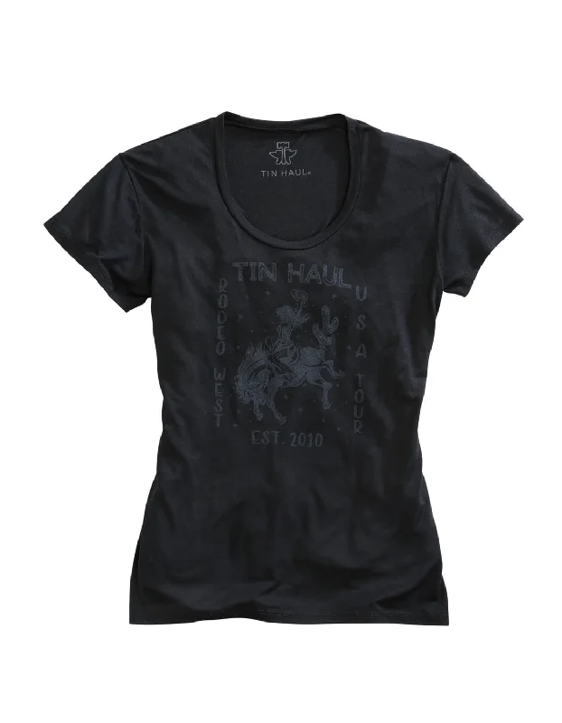 Tin Haul Womens Black/Grey Poly/Rayon Cowgirl S/S T-Shirt Preppy Style