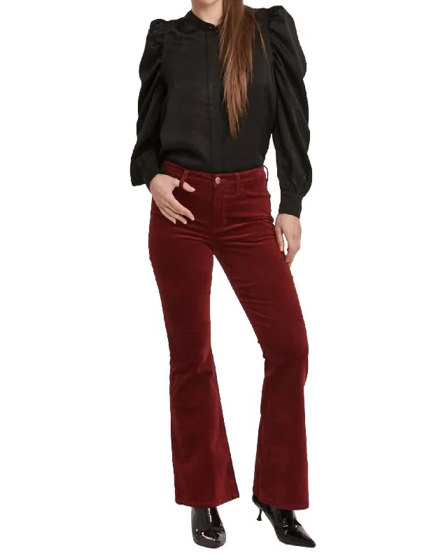 Rosa Mid Rise Full Pant In Velveteen Burgundy Women's Clothing For Special Occasions