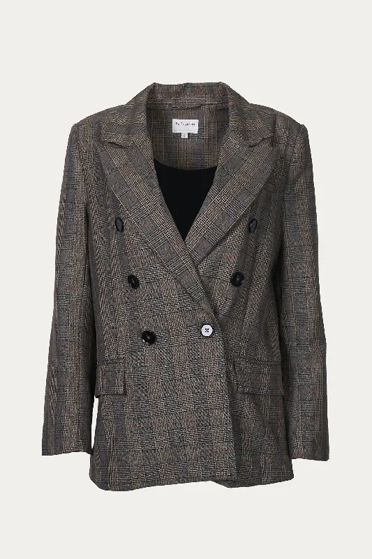 Prince Of Wales Double-Breasted Blazer In Brown Women's Tailored Outfit