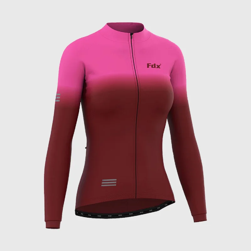 Fdx Duo Women's & Girl's Pink / Maroon Thermal Roubaix Long Sleeve Cycling Jersey Women's Casual Wear Clothing