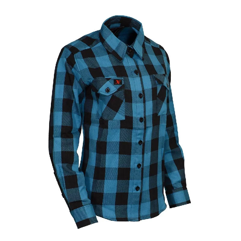 Milwaukee Leather MNG21617 Women's Black and Aqua Long Sleeve Cotton Flannel Shirt New Arrival Discount