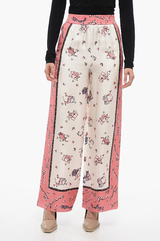 Fendi Printed Silk Kissed Palazzo Pants Athleisure Wear