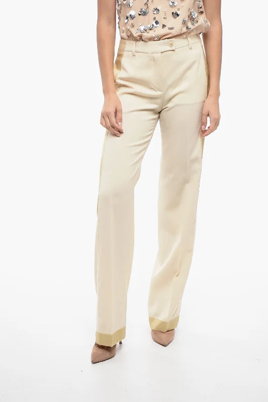 Moschino COUTURE Virgin Wool Tailoring Pants with Contrasting Detaili Rocker Chic Fashion