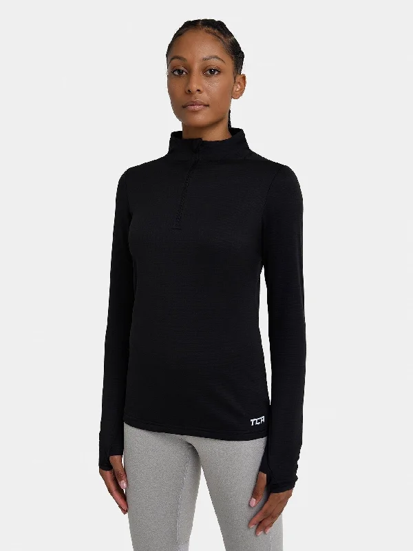 Cloud Fleece Quarter Zip Running Top For Women With Thumbholes & Side Zip Pocket Women's Clothing For Special Occasions