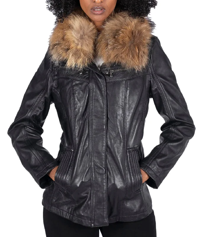 Leather Short Coat With Hood Women's Professional Attire