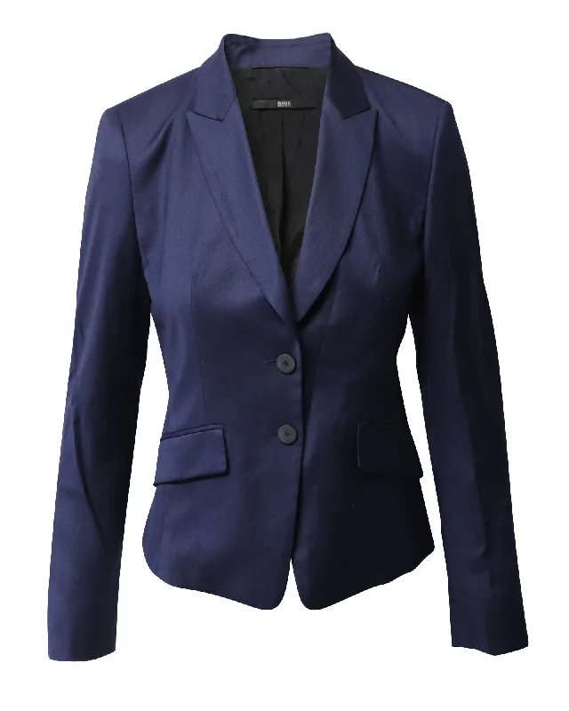 Hugo Boss Single Breasted Blazer in Blue Wool Women's Night-Out Clothes