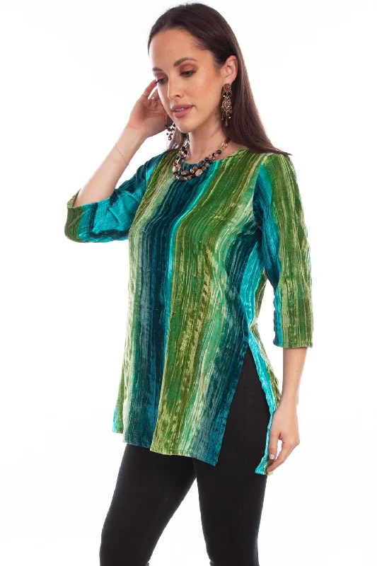 Scully Womens Vibrant Velvet Teal Nylon Viscose S/S Tunic Women's Romantic Outfit