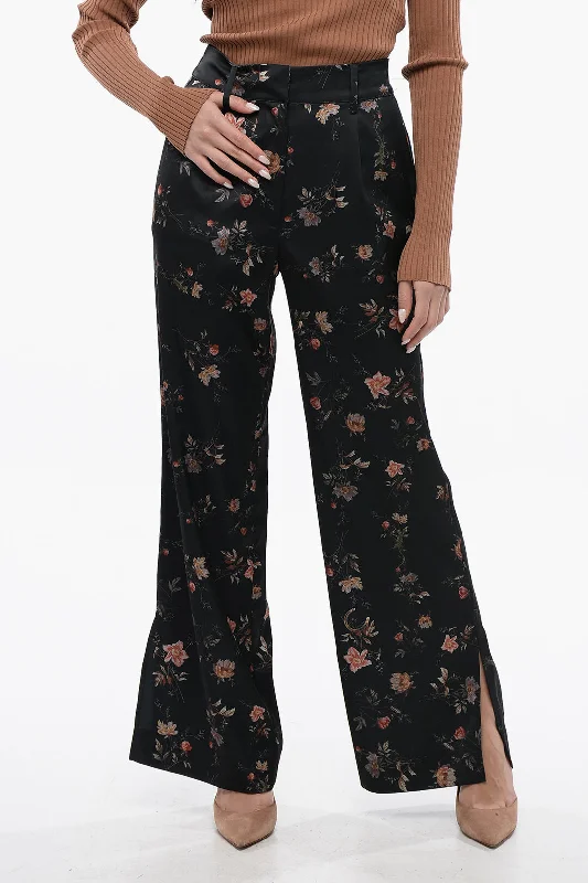 Allsaints Floral Patterned Satin Louisa Pants With Ankle Slits Women Clothes