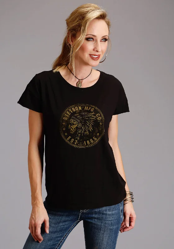 Stetson Womens Black 100% Cotton Indian Coin S/S T-Shirt Women's Clothing Sets