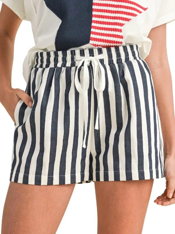 Stripe Twill Denim Short In Navy Women's Transitional Attire