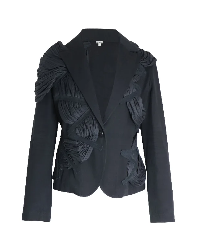 Issey Miyake S/S 2003 Runway Draped Pleating Blazer in Black Cotton Women's Transitional Clothes