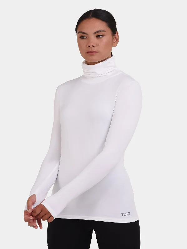 Warm-Up Thermal Long Sleeve Funnel Neck Top For Women With Brushed Inner Fabric, Thumbholes & Reflective Strips Comfortable Women's Clothes