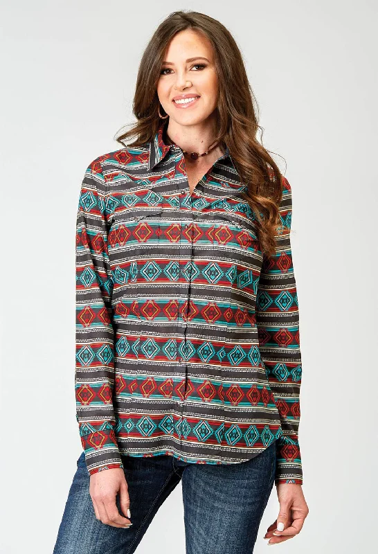 Roper Womens 1898 Aztec Stripe Red Multi 100% Cotton L/S Shirt Women's Seasonal Garments