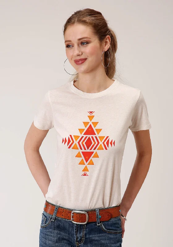 Roper Womens White 100% Cotton Red Aztec S/S T-Shirt Women's Clothing Boutique