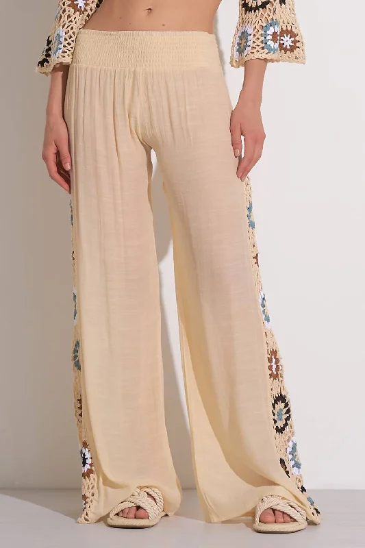 Crochet Side Panel Pants In Natural Multi Women's Transitional Clothes