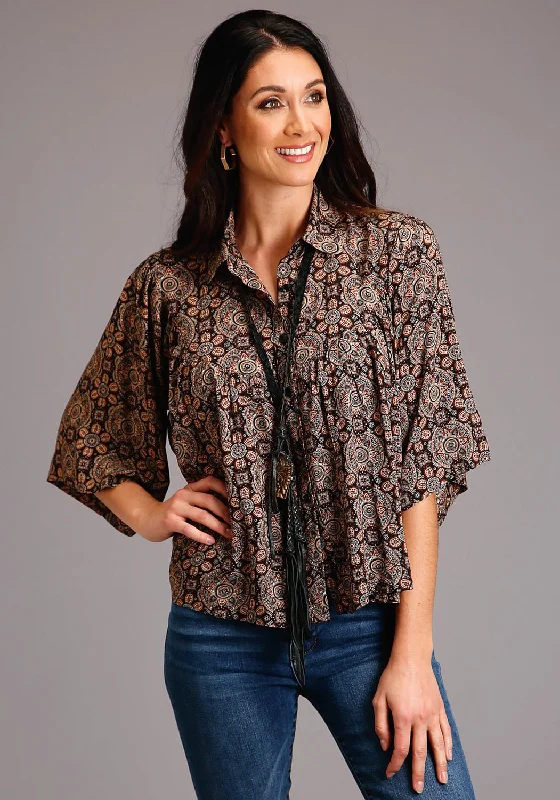 Stetson Womens Brown Rayon/Nylon Prairie Paisley S/S Blouse Summer Sale