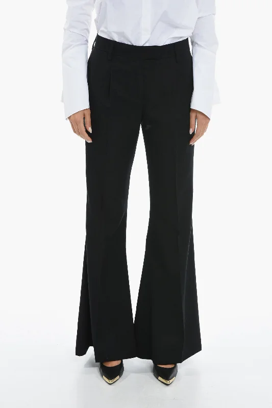 Prada Flared Virgin Wool GABARDINE Pants with Belt Loops and 4 Poc Women Wear Online