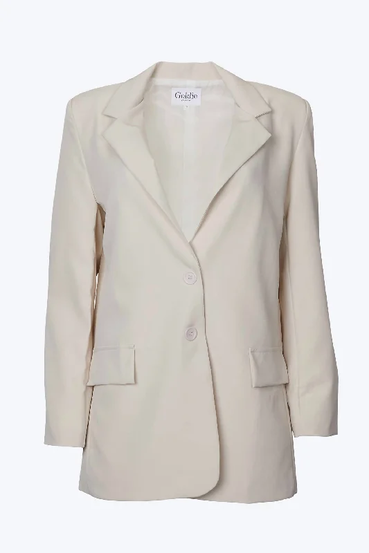 Oversized Single-Breasted Twill Crepe Blazer In Ecru Timeless Women's Outfit