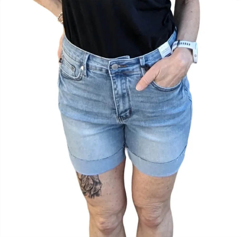 Tummy Control Cool Denim Shorts In Light Wash Women's Clothes Online Shopping