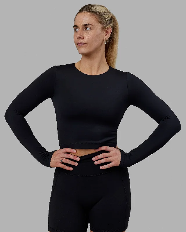 Staple Long Sleeve Cropped Tee - Black Women's Workout Clothing