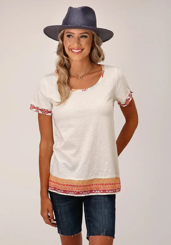 Roper Womens Aztec Texture Cream 100% Cotton S/S T-Shirt Clearance Sale