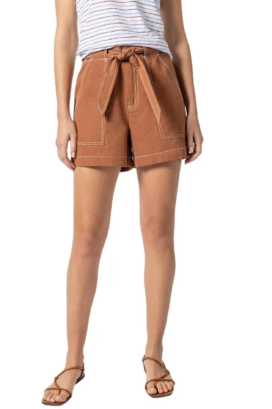 Belted Canvas Shorts In Bronze Casual Dresses for Women