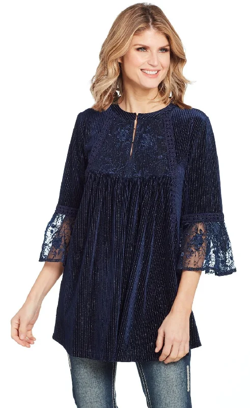 Cowgirl Up Womens Navy Polyester Layered Western Tunic S/S High-Quality Women's Fashion Dresses