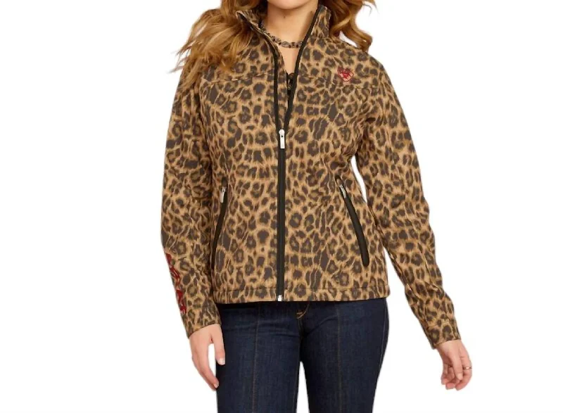 New Team Softshell Print Jacket In Lila Leopard Women's Outfit For The Office