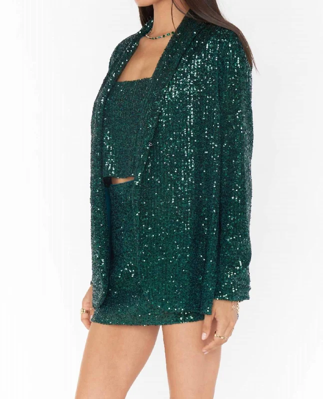 Dance Blazer In Emerald Sequin Women's Clothing Outfit Set