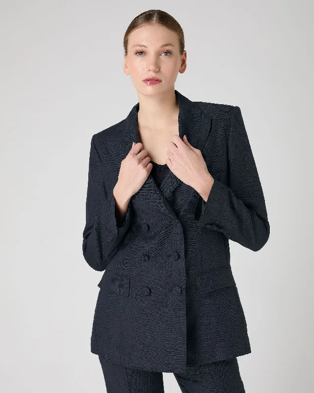 Women's Ava Double Breasted Linen Jacket Navy Blue Sales For Clothes