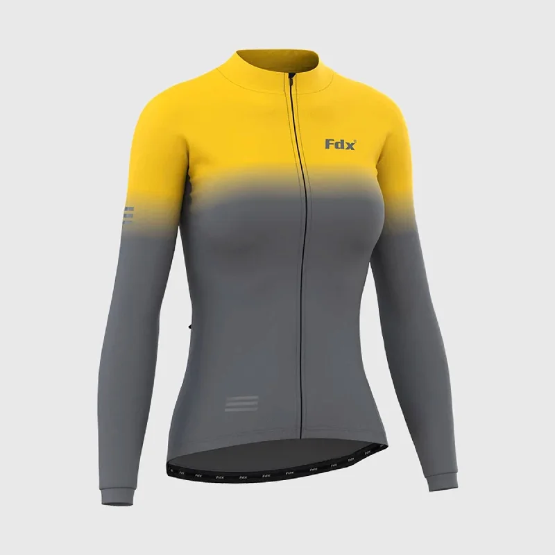 Fdx Duo Women's & Girl's Yellow / Grey Thermal Roubaix Long Sleeve Cycling Jersey Women's Clothing For Travel