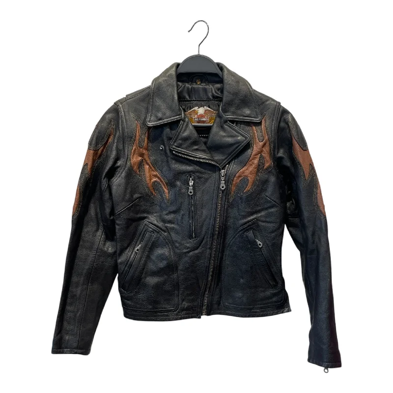 HARLEY DAVIDSON/Riders Jkt (S)/XS/Leather/BLK/FLAME Women's Outdoor Attire