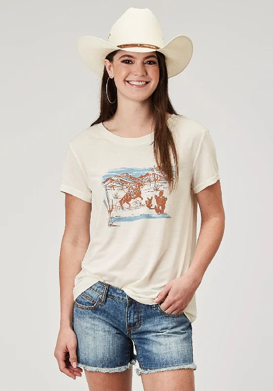 Roper Womens Cowboy Scene Cream Poly/Cotton S/S T-Shirt Women's Elegant Outfit