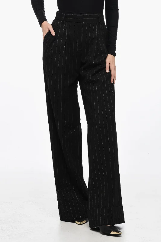 The Andamane Single-pleated Palazzo Pants with Lurex Pinstriped Motif Women's Stylish Vacation Attire