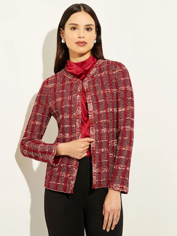 Eyelash Tweed Plaid Knit Jacket Timeless Women's Garments