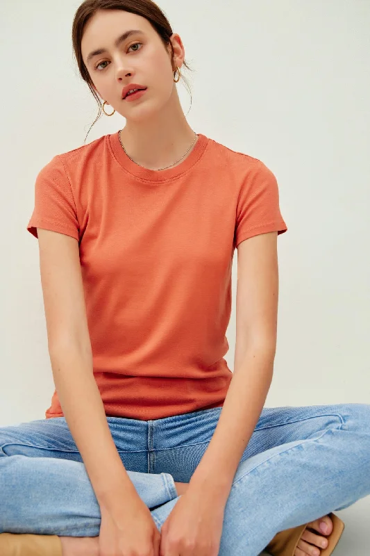 Orange Classic Crewneck T-Shirt Women's Evening Clothing