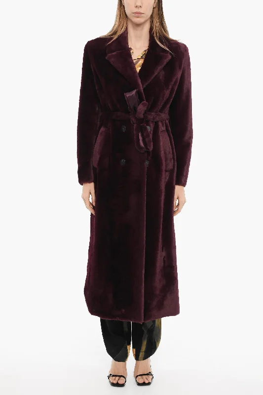 Forte_Forte Faux Fur Double-Breasted Coat with Belt Women's Luxury Apparel